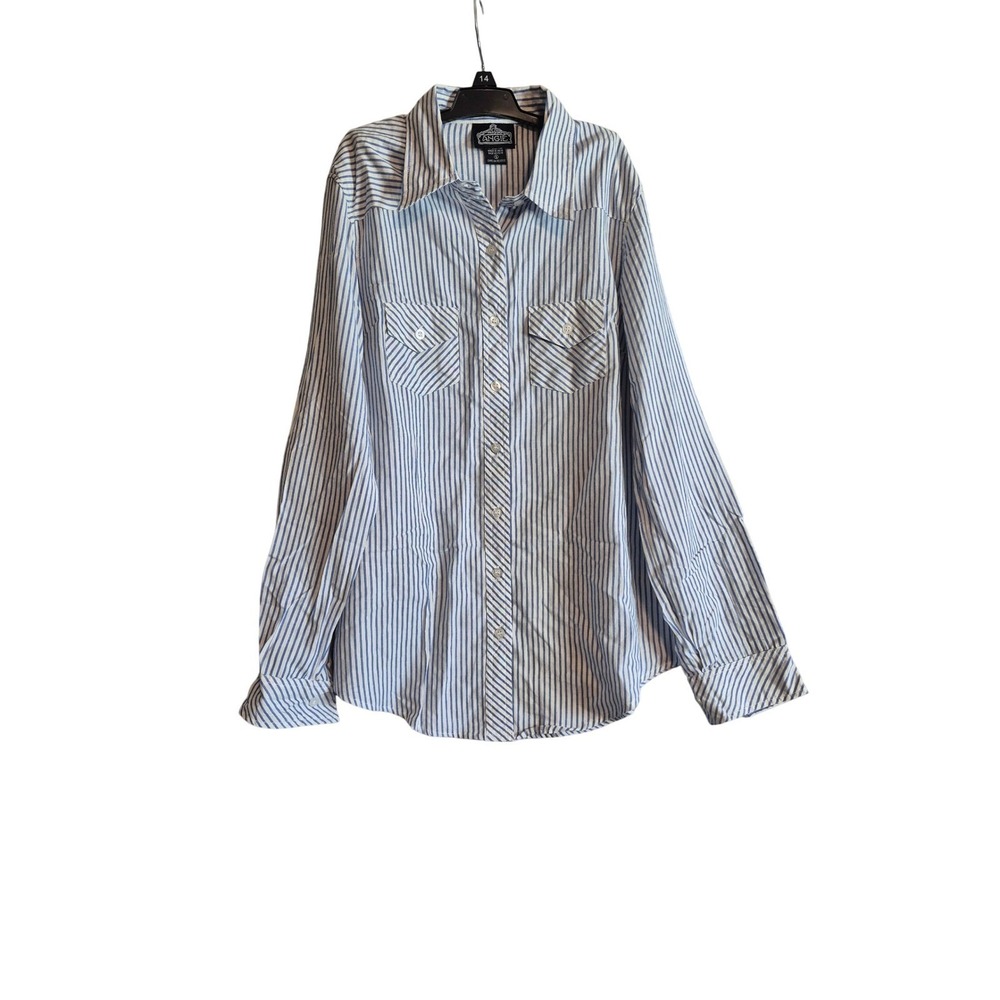Angie Striped Button Down Shirt Women's Long Sleeve Blue White Size S